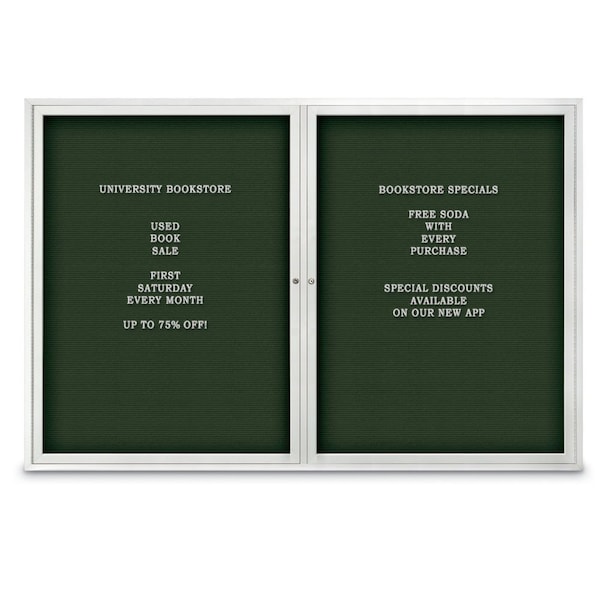48"x24" 1-Door Enclosed Outdoor Letterboard, Green Felt/Satin Alum